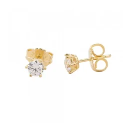 Pendientes Solitario Plata Dorada y Circonita 11mm*Eguzkilore Discount