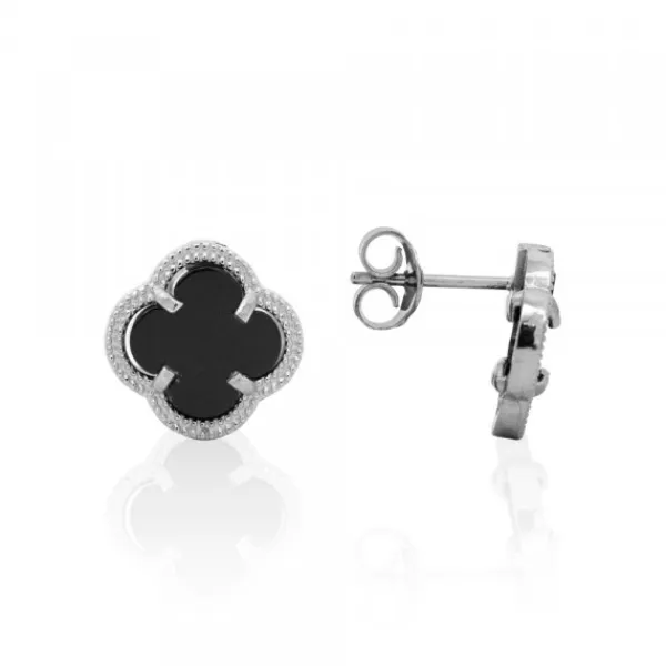 Pendientes Trébol de Plata Ónix*Eguzkilore Clearance