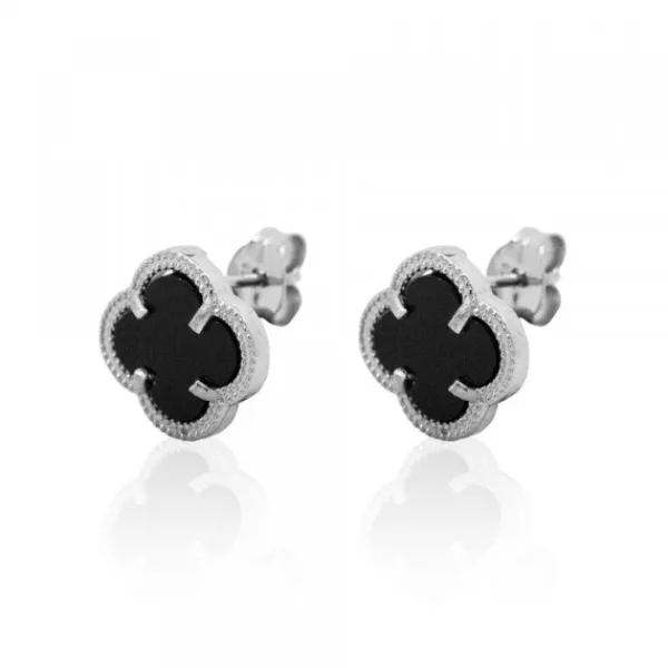 Pendientes Trébol de Plata Ónix*Eguzkilore Clearance