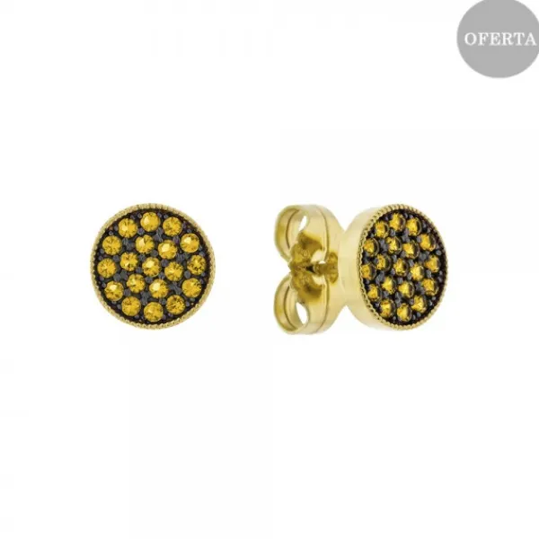 Pendientes Two Plata Dorada y Circonitas Amarillas*Eguzkilore Clearance