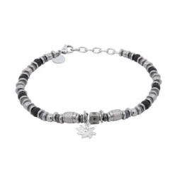 Pulsera Acero Cuentas Resina Negra*Eguzkilore Online