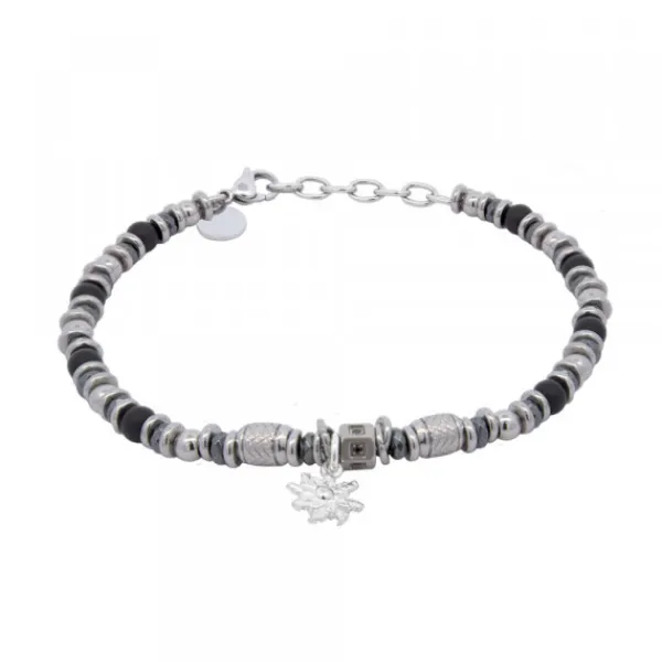 Pulsera Acero Cuentas Resina Negra*Eguzkilore Online