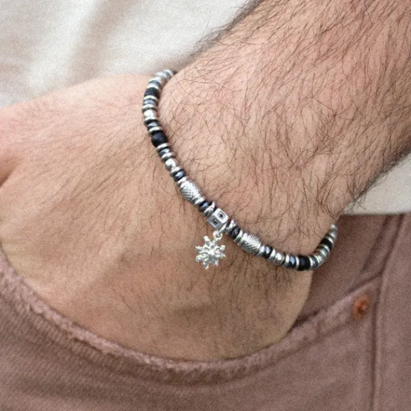 Pulsera Acero Cuentas Resina Negra*Eguzkilore Online