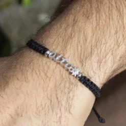 Pulsera Aita Plata con Cordón Negro*Eguzkilore New