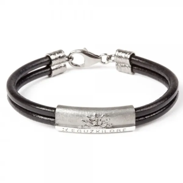 Pulsera Cuero y Chapa de Plata*Eguzkilore Hot