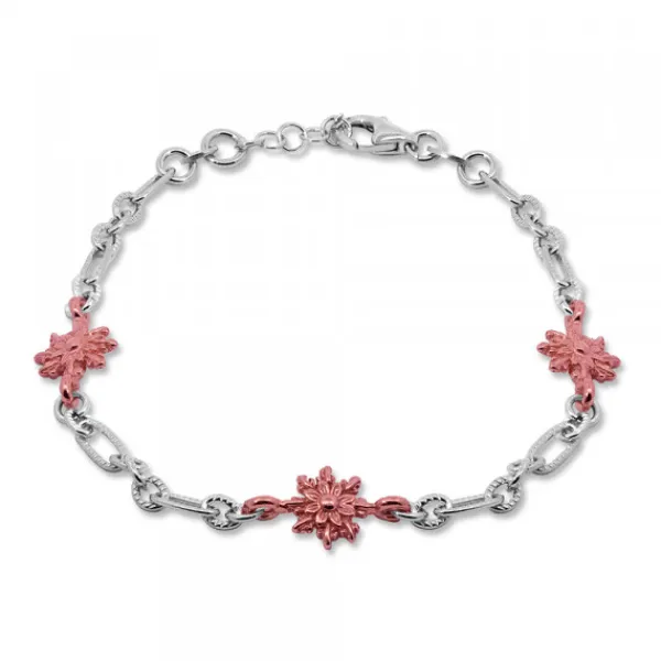 Pulsera de Plata con 3 Rosas y Eslabones Grafilados*Eguzkilore Hot