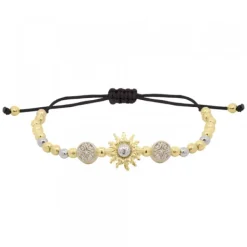 Pulsera Bolitas Plata Dorada y Macramé*Eguzkilore