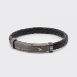 Pulsera Cuero Trenzado Negro y Brillante*Eguzkilore Outlet