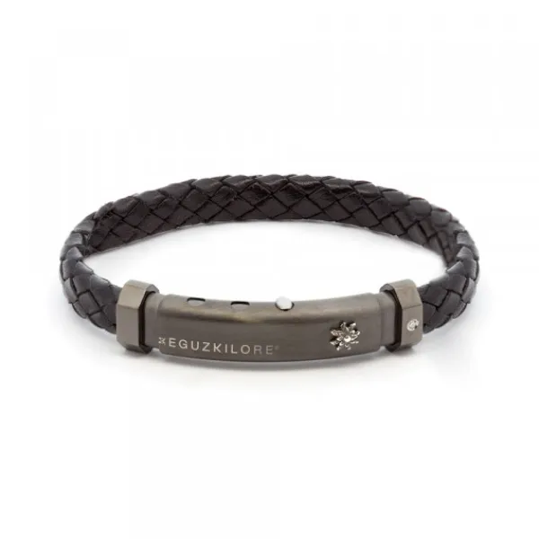 Pulsera Cuero Trenzado Negro y Brillante*Eguzkilore Outlet