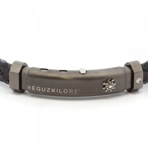 Pulsera Cuero Trenzado Negro y Brillante*Eguzkilore Outlet