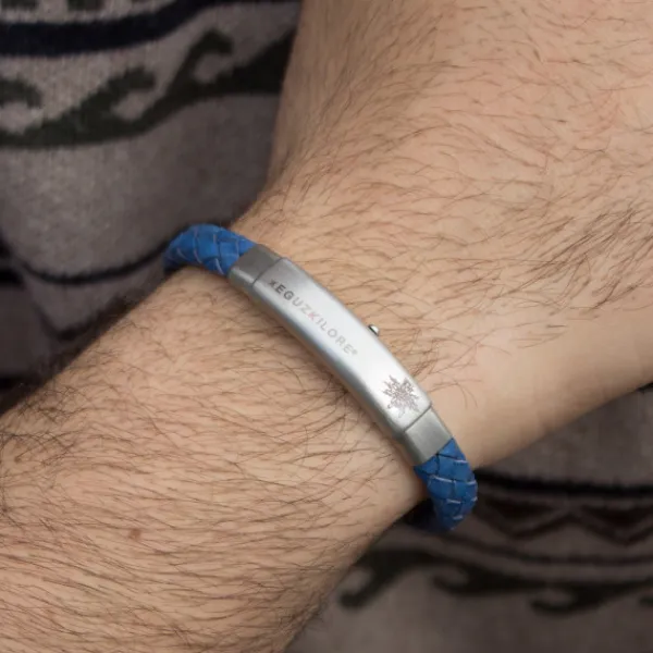 Pulsera Cuero trenzado Azul Personalizable*Eguzkilore
