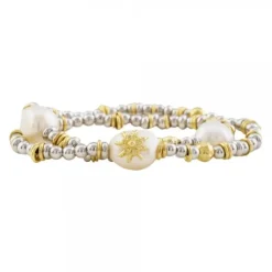 Pulsera Elástica Plata Dorada y Perlas*Eguzkilore Discount