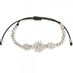 Pulsera Plata con Bolitas y Macramé*Eguzkilore Outlet