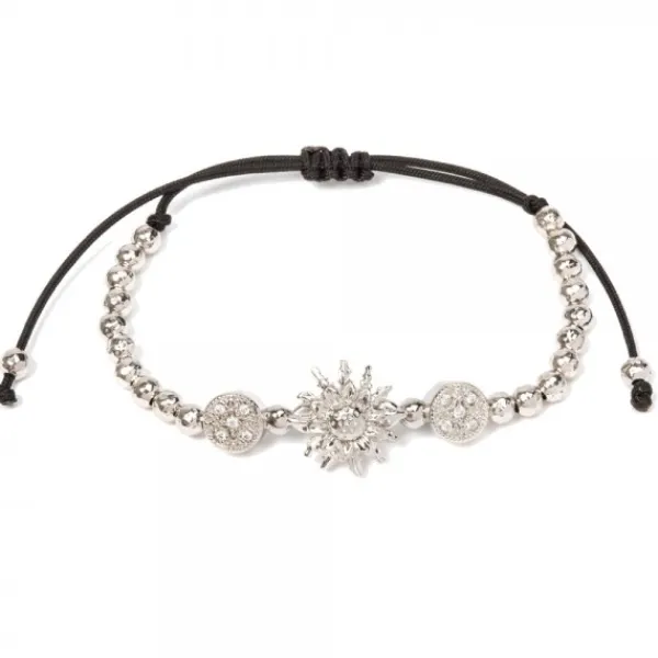 Pulsera Plata con Bolitas y Macramé*Eguzkilore Outlet
