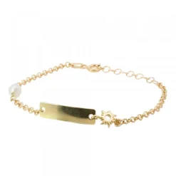 Pulsera Identidad de Plata Dorada rectangular y Perla Personalizable*Eguzkilore Best