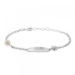 Pulsera Identidad Ovalada de Plata y Perla Personalizable*Eguzkilore