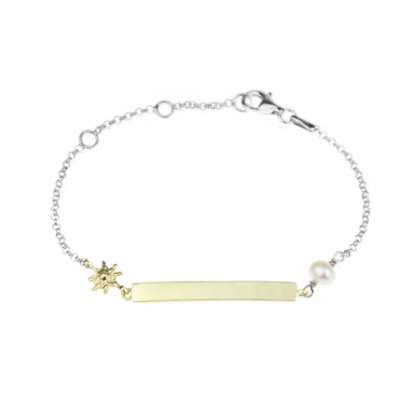 Pulsera Identidad Plata Dorada y Perla Personalizable*Eguzkilore Clearance