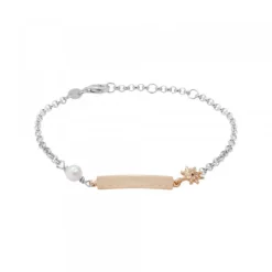 Pulsera Identidad Plata Rosa y Perla Personalizable*Eguzkilore Hot