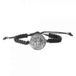 Pulsera La Virgen Blanca Plata Macramé Negro*Eguzkilore Hot