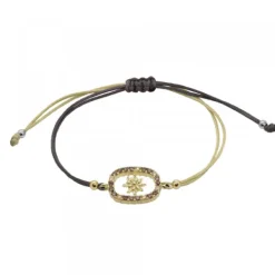 Pulsera Muka Macramé Plata Dorada y Circonitas Marrones*Eguzkilore Sale