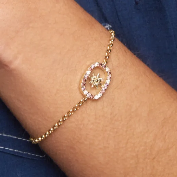 Pulsera Muka Plata Dorada y Circonitas Marrones*Eguzkilore Discount