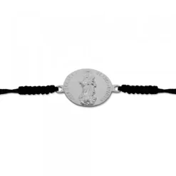 Pulsera Redonda Virgen Blanca de Plata con Hilo Negro Personalizable*Eguzkilore Best