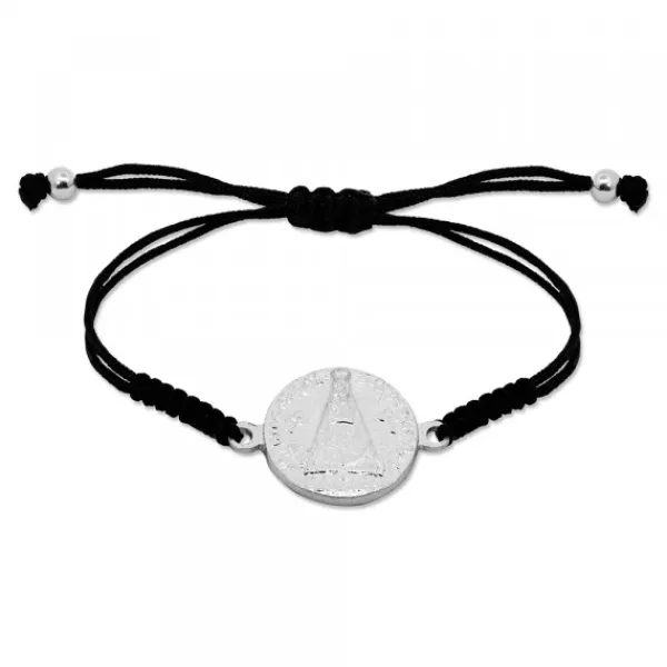 Pulsera Redonda Virgen de Begoña de Plata con Hilo Negro Personalizable*Eguzkilore Outlet