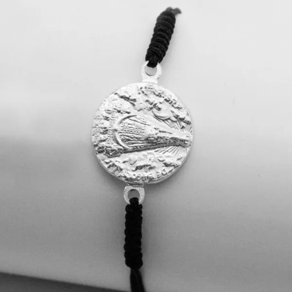 Pulsera Redonda Virgen de Begoña de Plata con Hilo Negro Personalizable*Eguzkilore Outlet